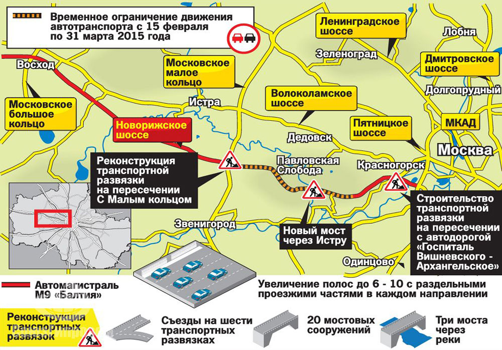План работ по реконструкции трассы М-9 «Балтия» в ближнем Подмосковье