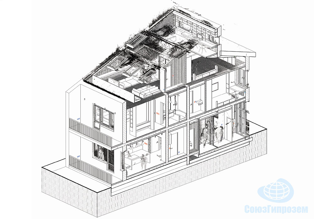 Разрез построенной по облаку точек 3D модели квартиры