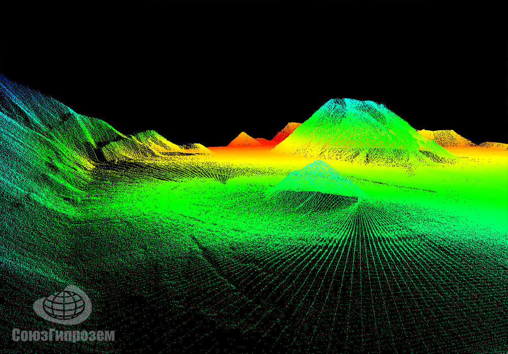 Точечная 3D модель рельефа, созданная по данным воздушного лазерного сканирования