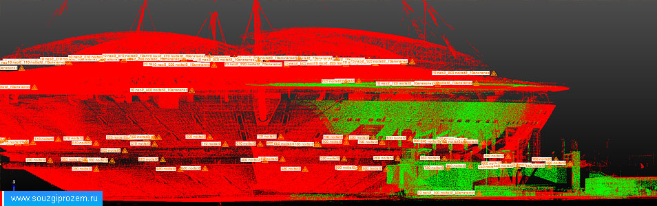 Общий вид сбоку точечной модели стадиона «Санкт-Петербург Арена»